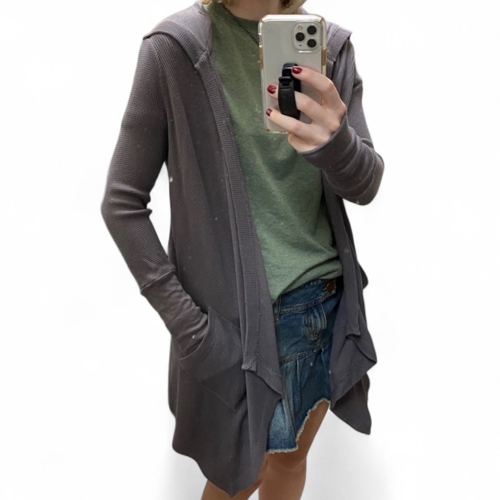 Splendid Grey Hooded Cardigan Sweater